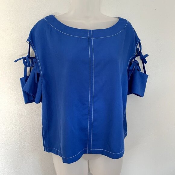 NEW Tracy Reese Split Sleeves Top Blue Nautical Blouse Sz S - Picture 1 of 13
